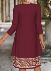 Floral Print Tummy Coverage Wine Red Dress and Cardigan