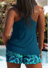 Mid Waisted Leaf Print Tummy Coverage Tankini Set