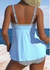 Mid Waisted Striped Tummy Coverage Light Blue Tankini Set