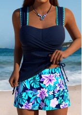 Mid Waisted Tropical Plants Print Tummy Coverage Tankini Set