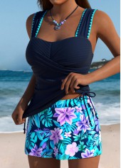 Mid Waisted Tropical Plants Print Tummy Coverage Tankini Set