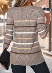 Multi Stripe Print Tummy Coverage Dark Camel T Shirt