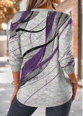 Geometric Print Tummy Coverage Purple Long Sleeve Sweatshirt