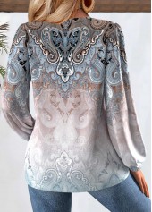 Tribal Print Tummy Coverage Multi Color Long Sleeve Blouse