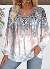 Tribal Print Tummy Coverage Multi Color Long Sleeve Blouse