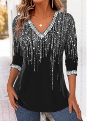 Ombre Tummy Coverage Black Long Sleeve T Shirt