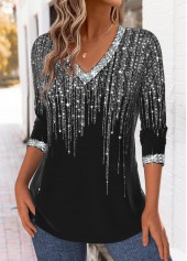 Ombre Tummy Coverage Black Long Sleeve T Shirt