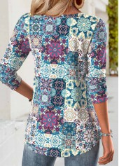 Tribal Print Tummy Coverage Multi Color T Shirt