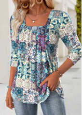 Tribal Print Tummy Coverage Multi Color T Shirt