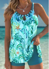 Plus Size Mid Waisted Cyan Tummy Coverage Tankini Set