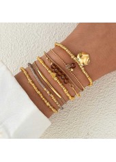 Golden Heart Beaded Geometric Bracelet Set