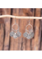 Silver Alloy Coin Tassel Round Earrings