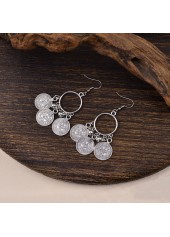 Silver Alloy Coin Tassel Round Earrings