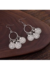 Silver Alloy Coin Tassel Round Earrings