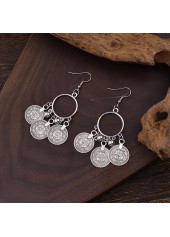 Silver Alloy Coin Tassel Round Earrings