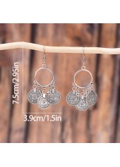 Silver Alloy Coin Tassel Round Earrings