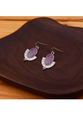 Violet Oval Marble Fan-shaped Alloy Earrings