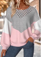 Tummy Coverage Light Pink Long Sleeve Round Neck Sweatshirt