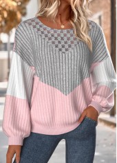 Tummy Coverage Light Pink Long Sleeve Round Neck Sweatshirt