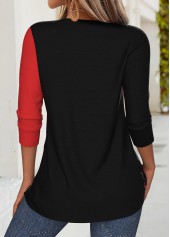 Geometric Print Tummy Coverage Wine Red T Shirt