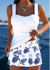 Mid Waisted Marine Life Print Tummy Coverage Tankini Set