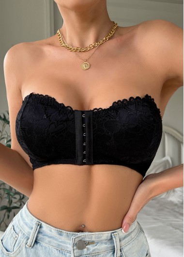 Black Color Lace Detail Bandeau Bra