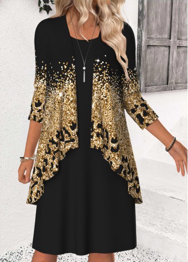 Ombre Tummy Coverage Black Bracelet Sleeve Dress and Cardigan