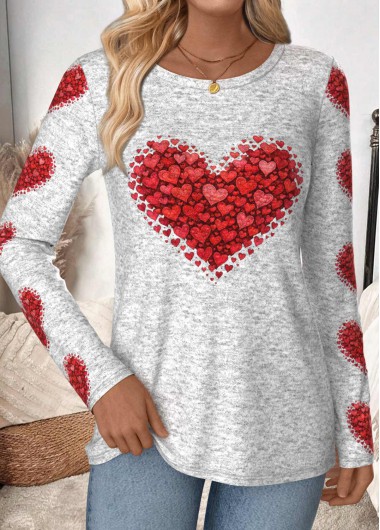 Heart Print Multi Color Long Sleeve T Shirt