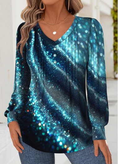 Ombre Tummy Coverage Blue Long Sleeve T Shirt