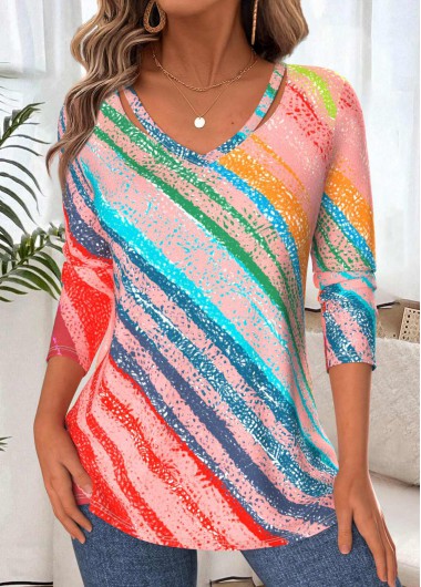 Geometric Print Tummy Coverage Multi Color T Shirt