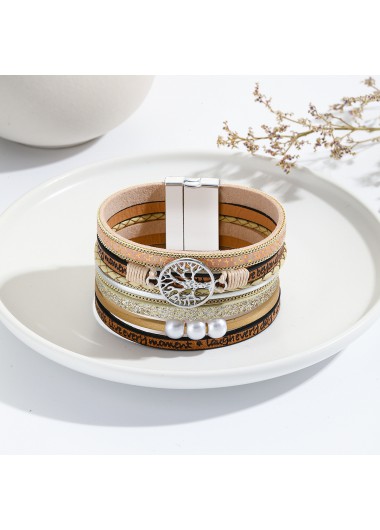 Light Coffee Color Faux Leather Bangle