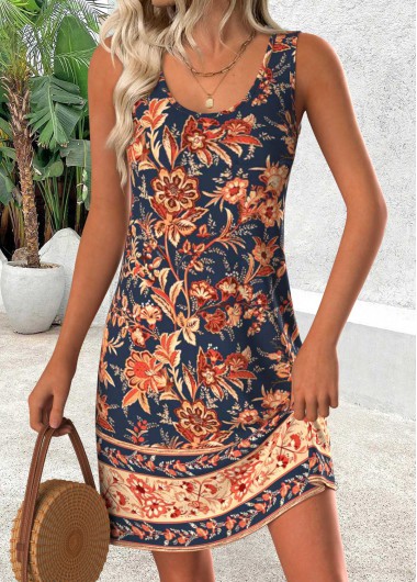 Tribal Print Multi Color Short Sleeveless Scoop Neck Dress