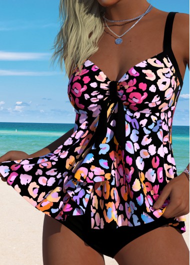 Leopard Tummy Coverage Multi Color Tankini Top