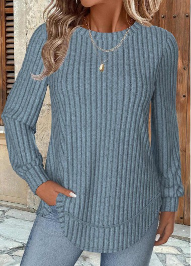 Dusty Blue Long Sleeve Round Neck Sweatshirt Dusty Blue Long Sleeve Round Neck Sweatshirt