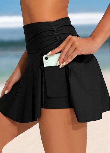 High Waisted Wide Waistband Black Swim Skirt