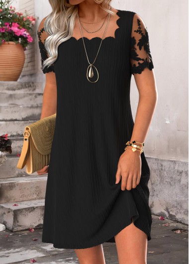 Tummy Coverage Black Short Square Neck Dress