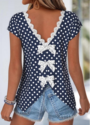 Polka Dot Tummy Coverage Navy Short Sleeve T Shirt