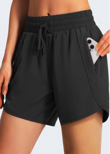 High Stretch Black Elastic Waist Sports Shorts