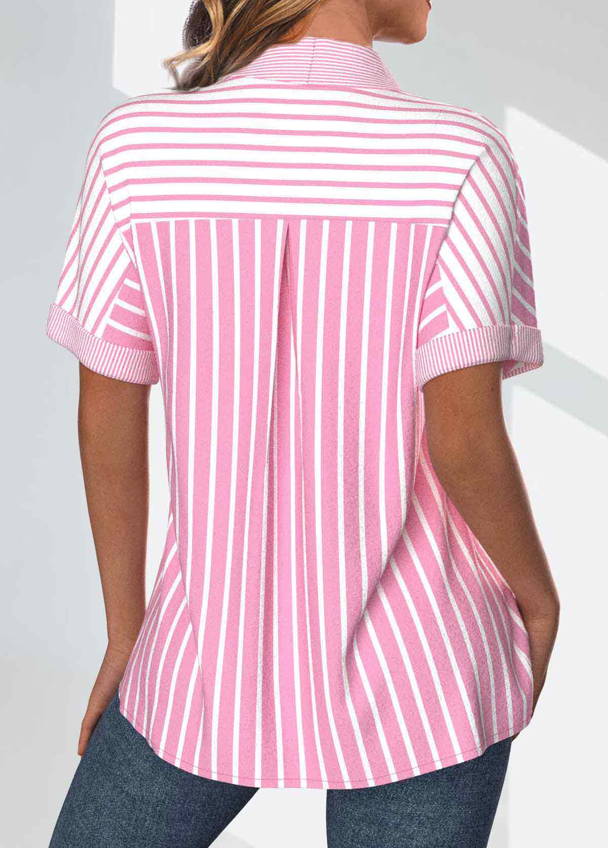 Striped Pocket Pink Short Sleeve Shirt