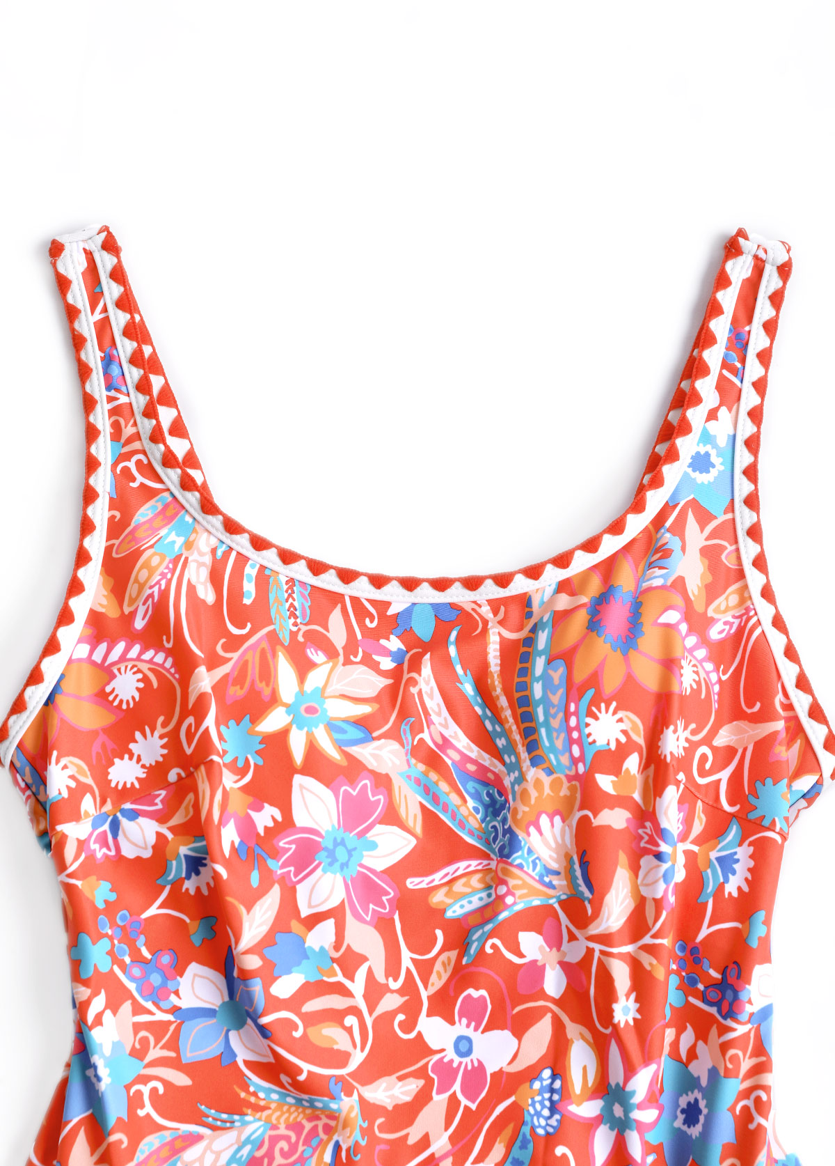 Floral Print Tie Coral One Piece Swimdress