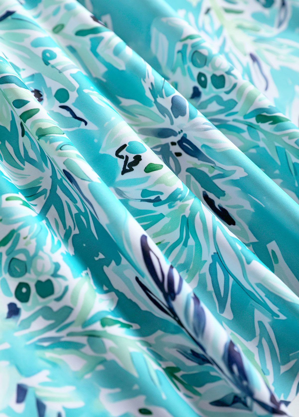 Plus Size Mid Waisted Cyan Leaf Print Tankini Set