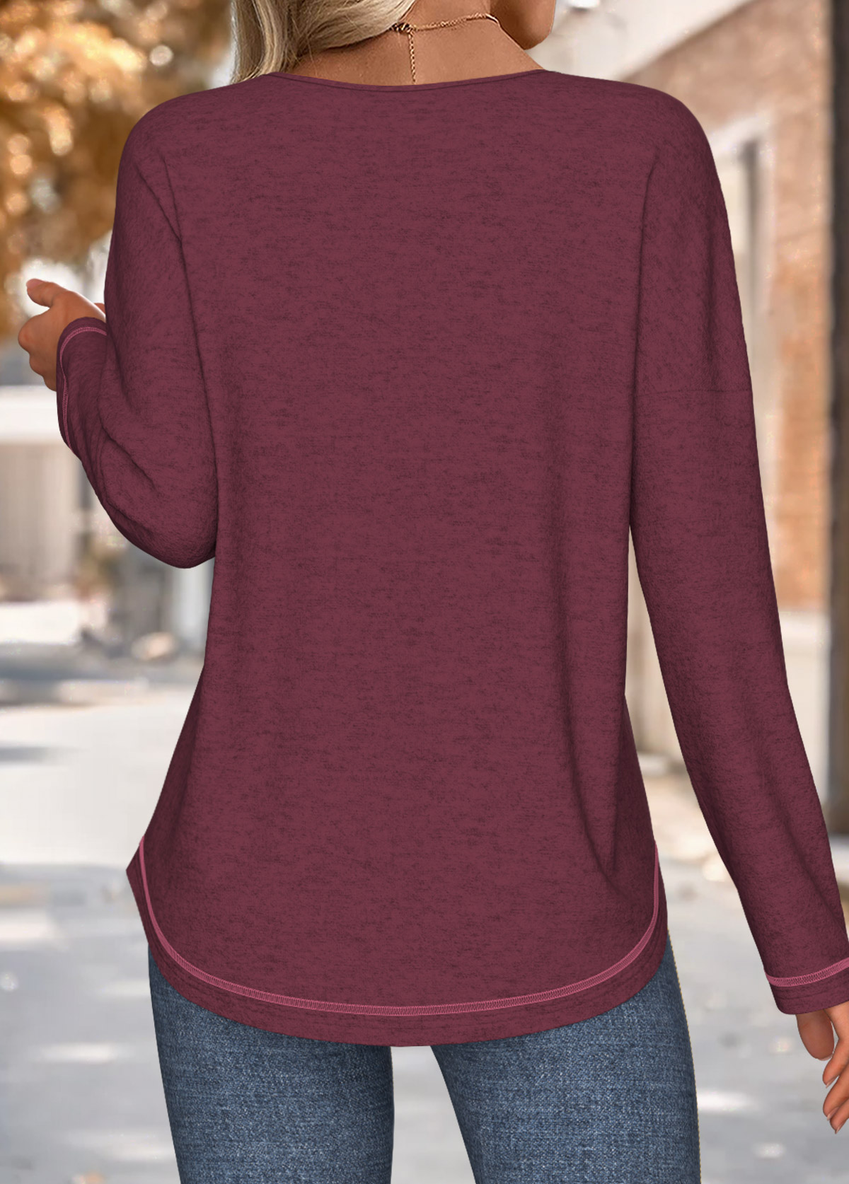Tummy Coverage Wine Red Long Sleeve T Shirt