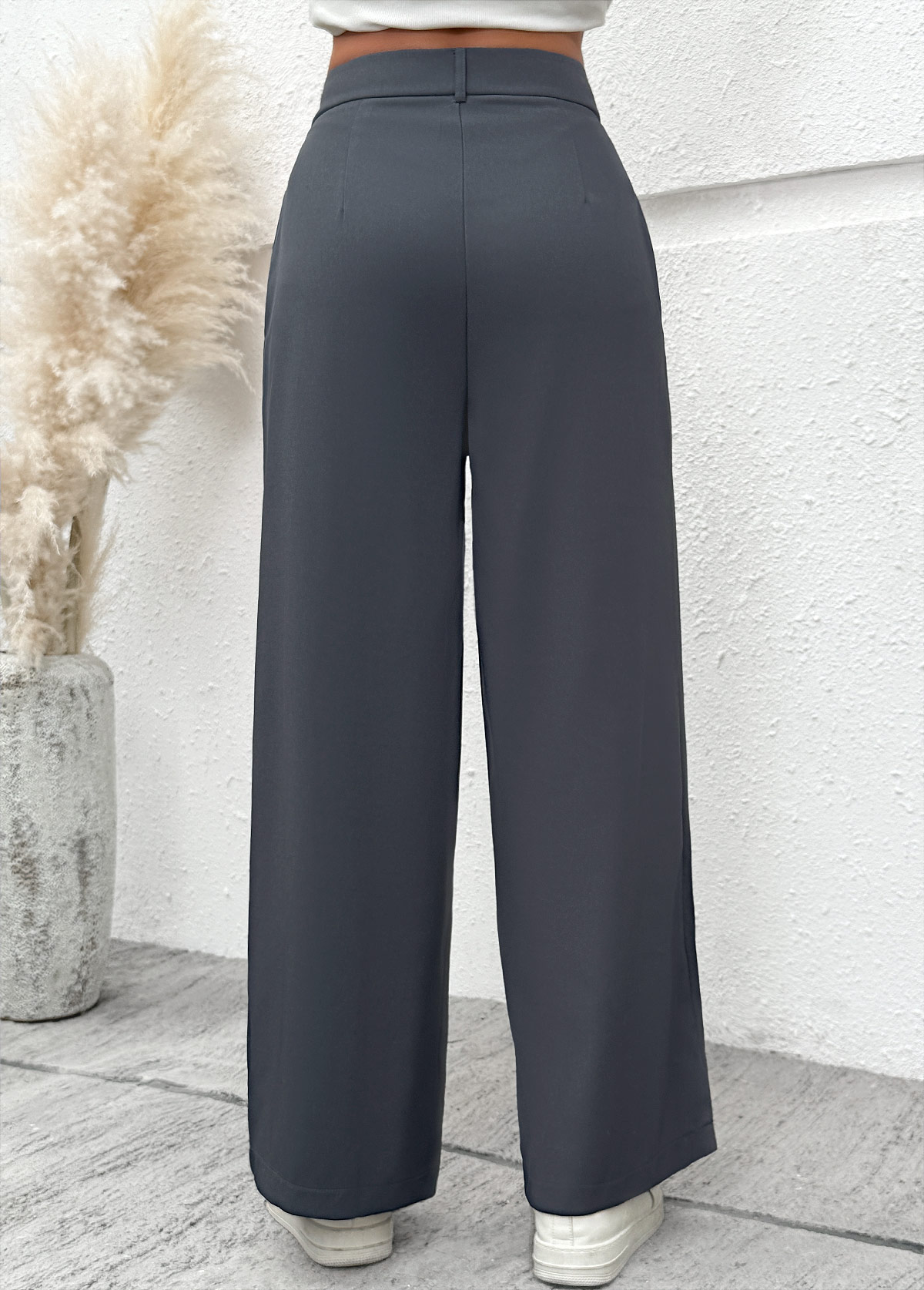 Flowy Dark Grey Wide Leg Button Fly Pants