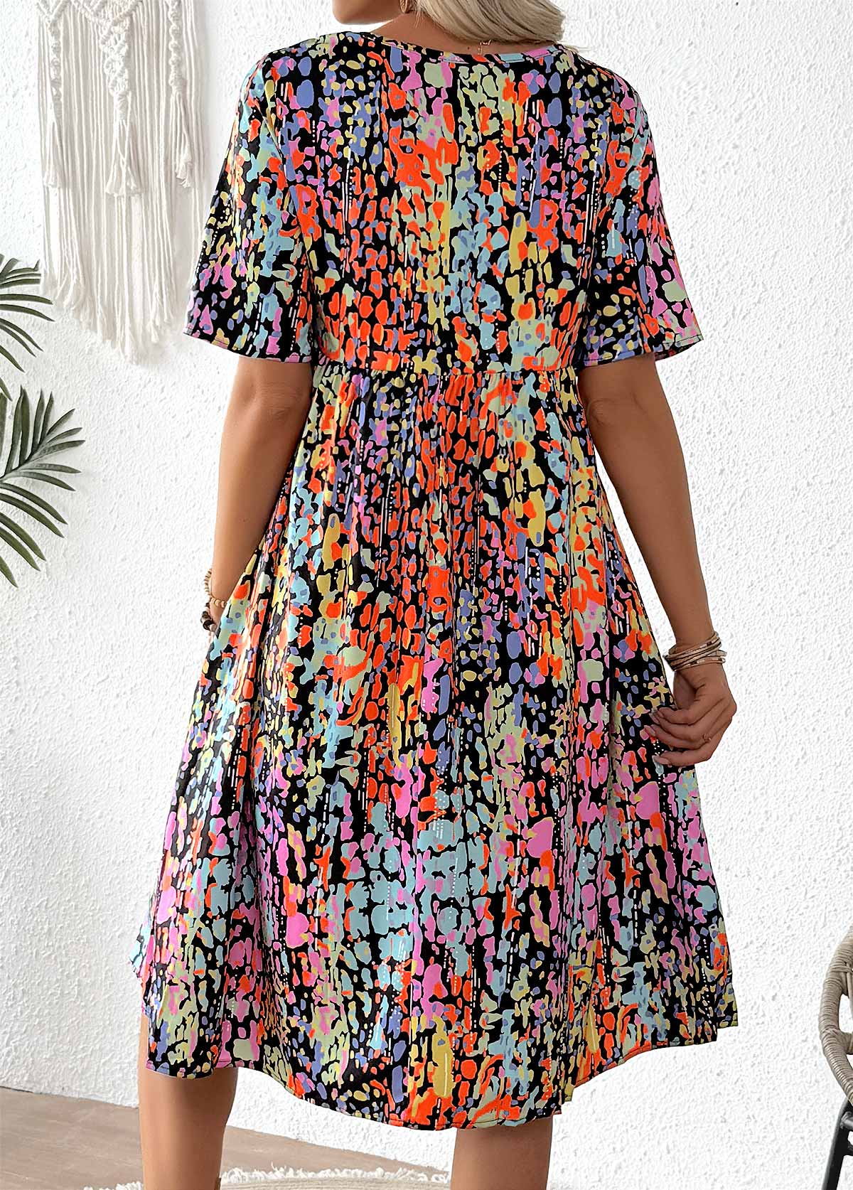 Tribal Print Smocked Multi Color Short Sleeve Dress