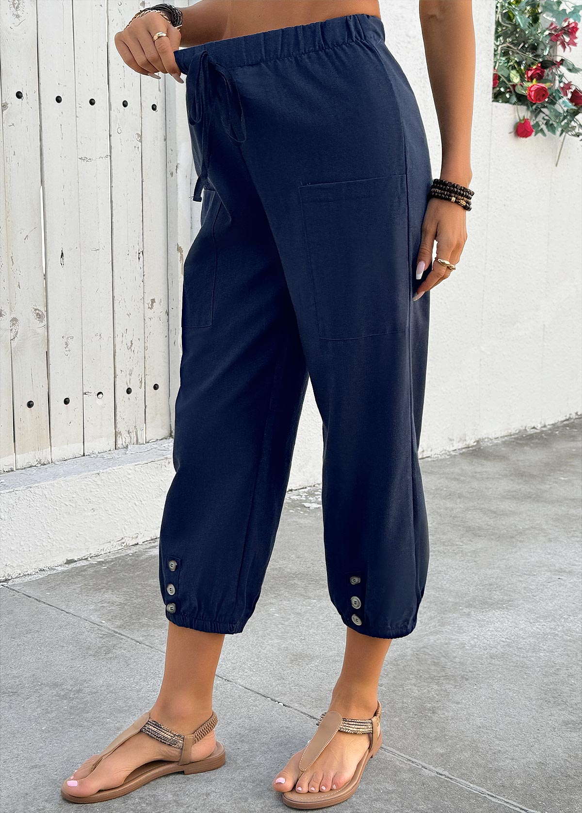 Navy Jogger Elastic Waist High Waisted Pants