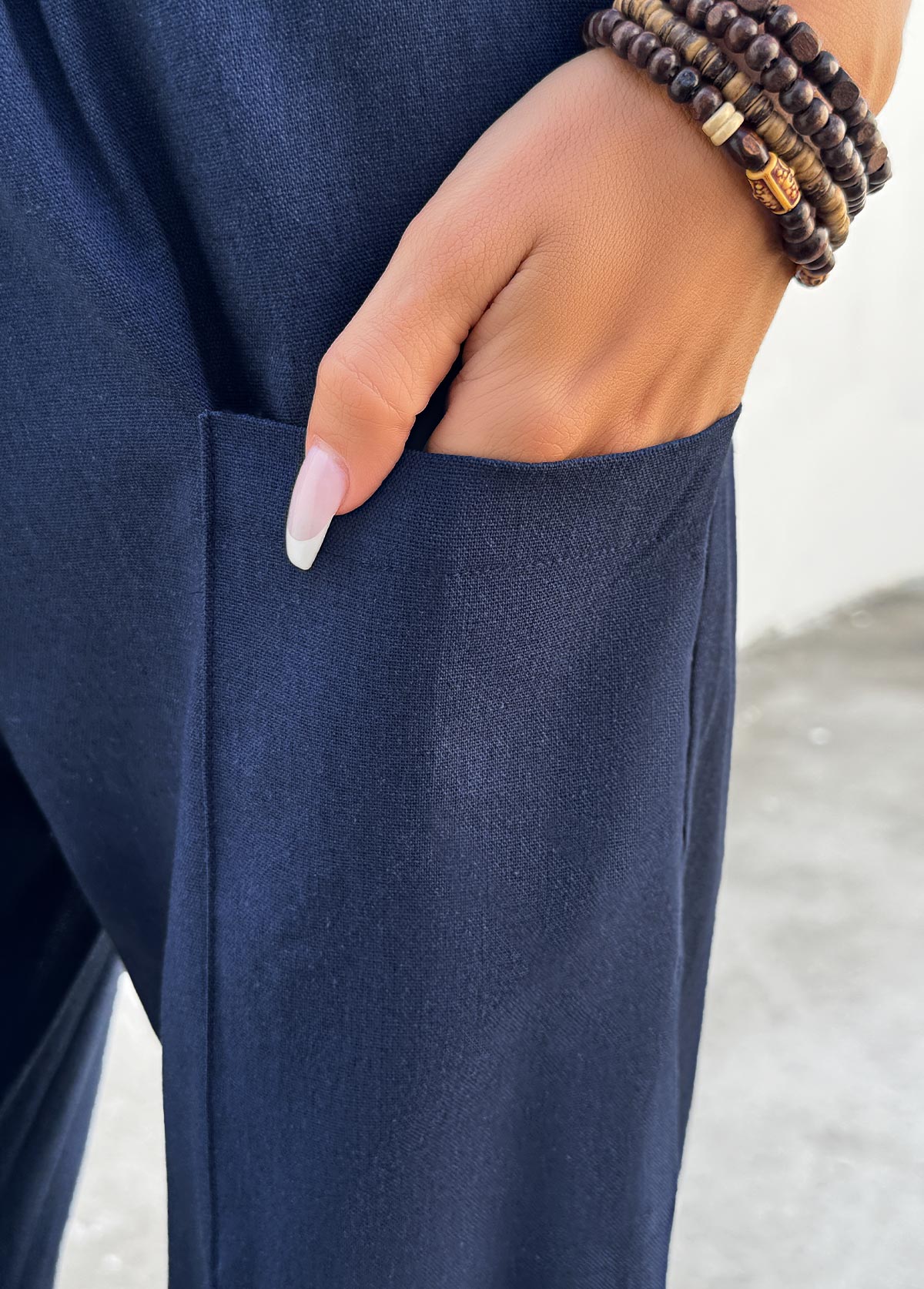 Navy Jogger Elastic Waist High Waisted Pants