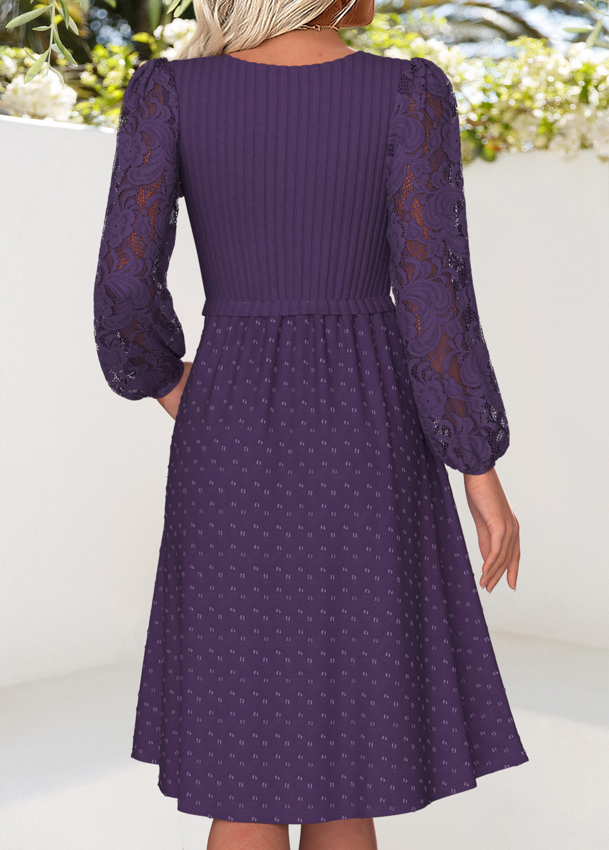 Tummy Coverage Purple Long Sleeve Square Neck Dress