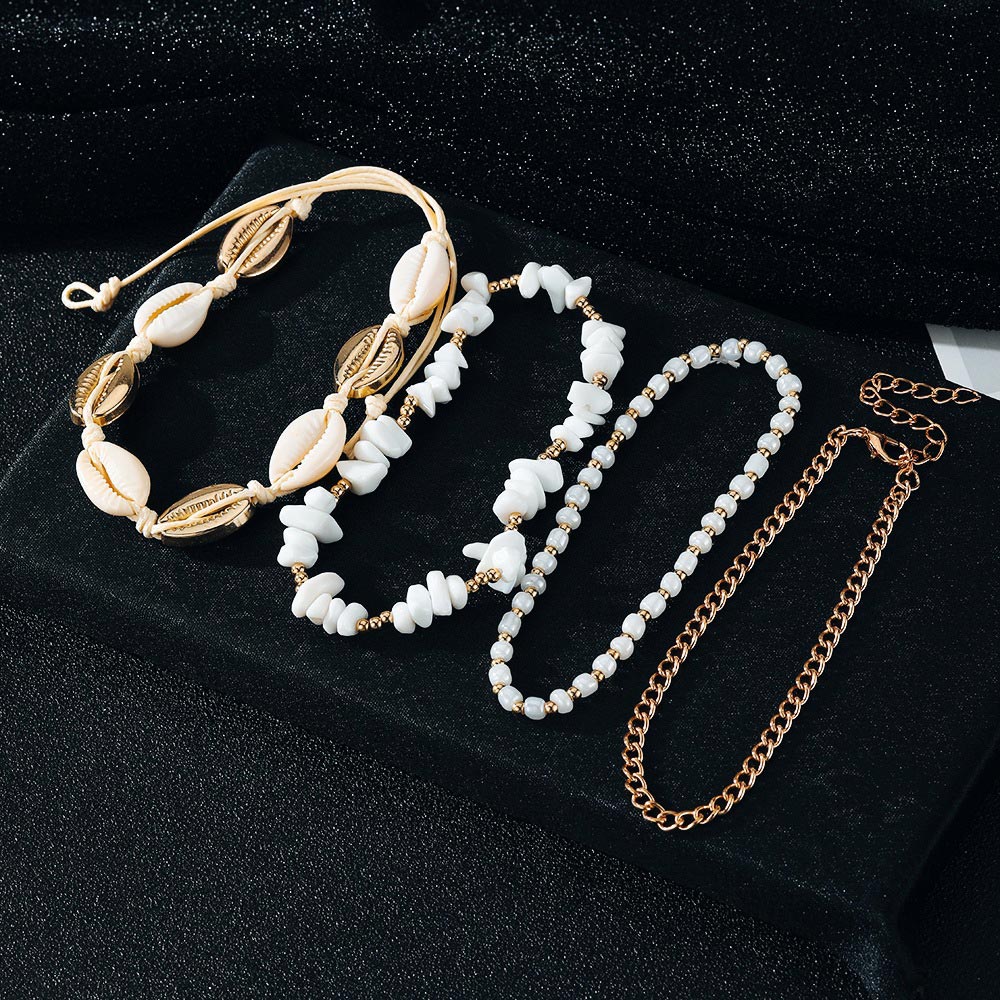 Golden Shell Alloy Beaded Design Anklets