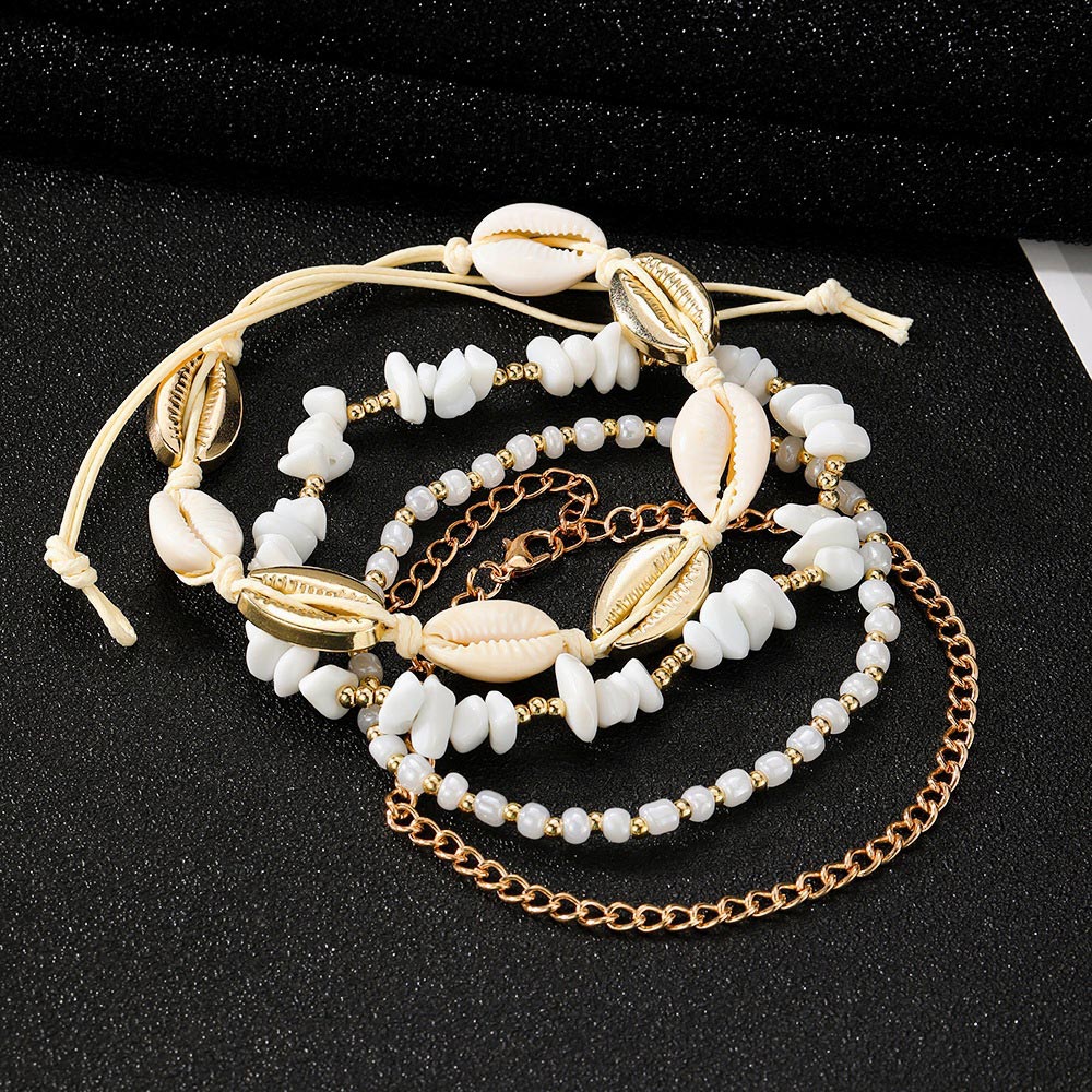 Golden Shell Alloy Beaded Design Anklets