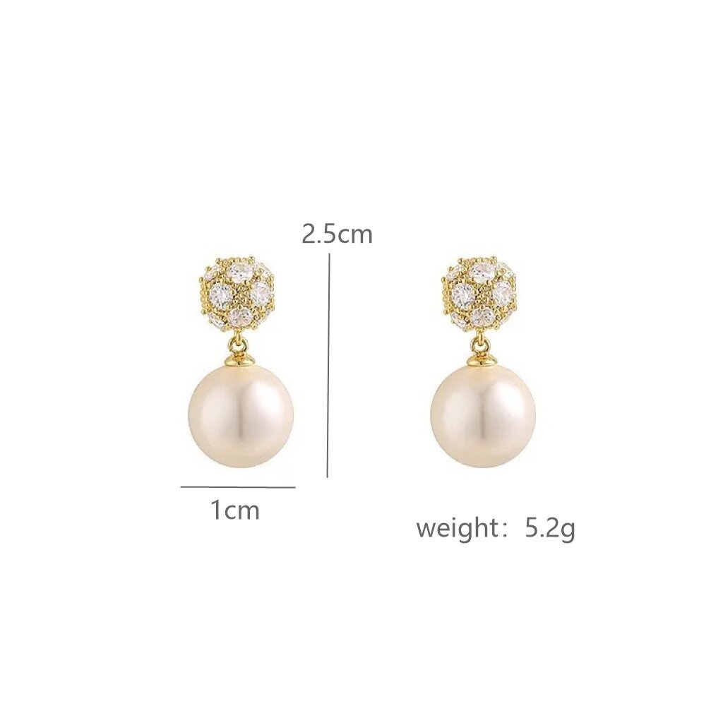 Golden Alloy Round Pearl Design Earrings